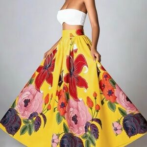 🌹AMAZING COUTURE 🌹Floral Yellow Maxi Skirt